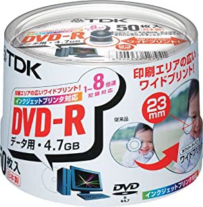 TDK DVD-Rデータ用 1-8倍速対応ホワイトプリンタブル(ワイド)50枚パック[DVD-R47PWDX50PK](中古品)