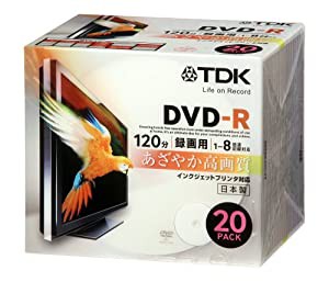 TDK 録画用DVD-R ホワイトワイドプリンタブル 1-8倍速 日本製 5mmスリムケース 20枚パック DR120PWB20U(中古品)