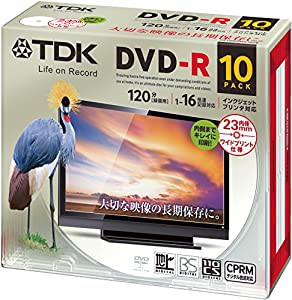 TDK 録画用DVD-R デジタル放送録画対応(CPRM) 1-16倍速 インクジェットプリンタ対応(ホワイト・ワイド) 10枚パック 5mmスリムケ 