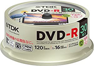 TDK 録画用DVD-R デジタル放送録画対応(CPRM) 1-16倍速 インクジェットプリンタ対応(ホワイト・ワイド) 30枚スピンドル DR120DPW