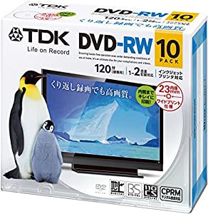 TDK 録画用DVD-RW デジタル放送録画対応(CPRM) 1-2倍速 インクジェットプリンタ対応(ホワイト・ワイド) 10枚パック 5mmスリムケ 