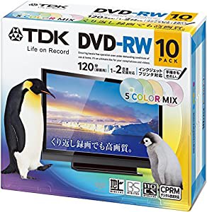 TDK 録画用DVD-RW デジタル放送録画対応(CPRM) 1-2倍速 5色カラープリンタブル 10枚パック 5mmスリムケース DRW120DPMA10UE(中古