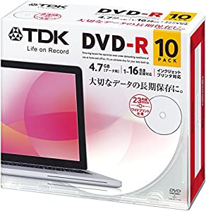 TDK データ用DVD-R 4.7GB 1-16倍速対応 ホワイトワイドプリンタブル 10枚パック 5mmスリムケース DR47PWC10UE(中古品)