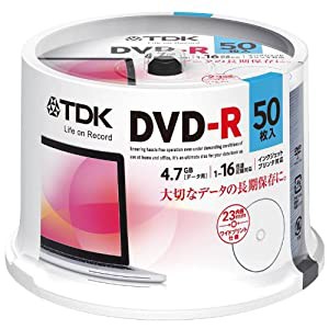 TDK データ用DVD-R 4.7GB 1-16倍速対応 ホワイトワイドプリンタブル 50枚スピンドル DR47PWC50PUE(中古品)