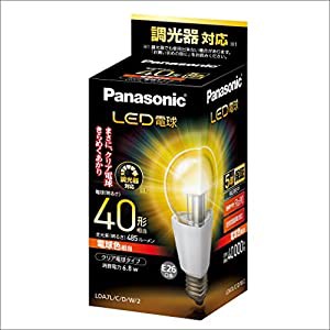 パナソニック LED電球 E26口金 電球40形相当 電球色相当(6.8W) 一般電球・クリアタイプ 調光器対応 LDA7LCDW2(中古品)