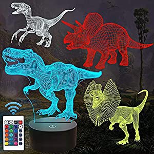 恐竜 FULLOSUN 子供用ナイトライト リモコン 3Dナイトライト ベッドサイドランプ 16色変化 クリスマス ハロウィン 誕生日プレゼ 