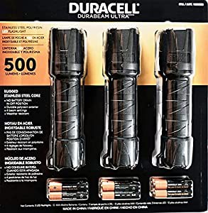 DURACELL LED防滴懐中電灯3本セット 550ルーメン/3パターン点灯 黒(中古品)