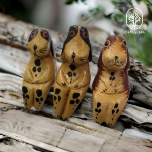 10000889　犬　３個セット　いぬ　木彫り　木製　バリ木彫り　アジアン雑貨　犬の置物