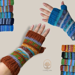 10000970　フェアアイル　手袋　グローブ　ウール100%　指なし手袋　保温アイテム　ネパール手袋　山ガール森ガール　アジアン　エスニッ