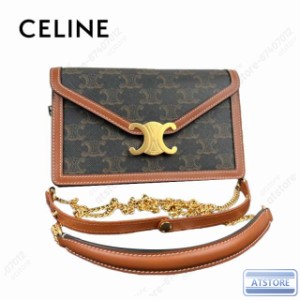 CELINE セリーヌ celine チェーンウォレット ミニ バッグ トリオンフ刺繍入りデニム カーフスキントリオンフ レディース 送料無料  ファ