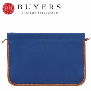  中古 エルメス クラッチバッグ キャンバス レザー 革 ネイビー ブラウン 普段使い レディース 女性 HERMES clutch bag blue