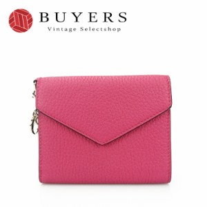 中古 Christian Dior クリスチャンディオール コンパクトウォレット 財布 ピンク ネイビー レザー 革 ロゴチャーム  wallet pink navy le