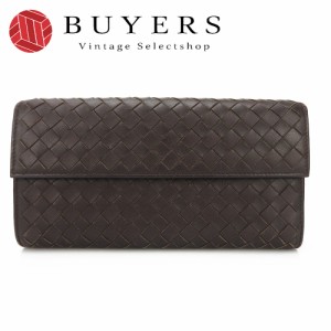 中古  BOTTEGA VENETA ボッテガヴェネタ イントレチャート 150509 二つ折り長財布 レザー 編み込み ダークブラウン こげ茶 小物 ユニセッ