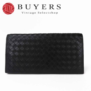 中古  BOTTEGA VENETA ボッテガヴェネタ イントレチャート 二つ折り長財布 レザー 編み込み ブラック 黒 小物 ユニセックス メンズ レデ