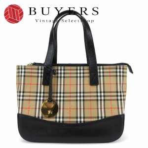 中古 バーバリー ハンドバッグ キャンバス レザー ベージュ ブラック ノバチェック レディース 女性 BURBERRY