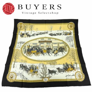 中古 エルメス スカーフ カレ90 シルク ブラック ゴールド BULL＆MOUTH WESTERN COACH OFFICE 郵便馬車 レディース 女性 HERMES