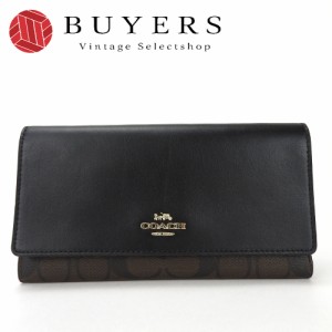 中古 コーチ 長財布 F88024 PVC レザー ブラウン ブラック 三つ折り レディース 女性 COACH