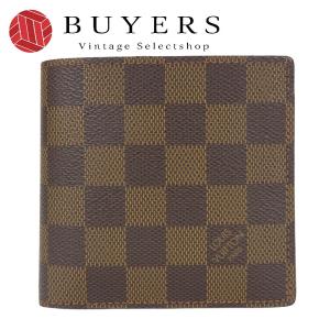 中古 ルイ・ヴィトン 二つ折り財布 ポルトフォイユ・マルコ N61675 ダミエ エヌべ ブラウン系 ゴールド金具 小物 おしゃれ メンズ 男性 L
