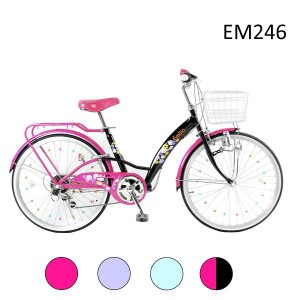 子供用自転車 キッズバイク 24インチ シマノ製6段ギア付 本体 95%完成車 女の子 EM246 送料無料