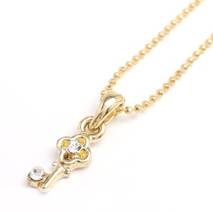 鍵モチーフのラインストーン付きゴールドネックレス キーデザイン レディースネックレス necklace SPST015送料無料