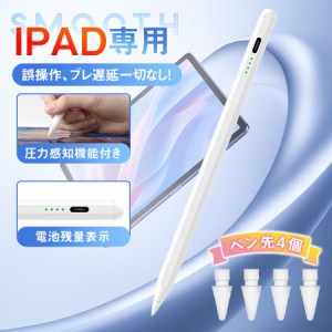 タッチペン 残量表示/傾き感知 iPad専用 ペンシル 極細 スタイラスペン Type-c充電 極細ペン先 イラスト向け 遅延なし