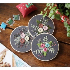 刺繍キット クロスステッチ 花 立体 パンジー フランス刺しゅう キット 針 糸セット 刺繍枠付き 初心者 説明書付 手作り 手芸キット 送料