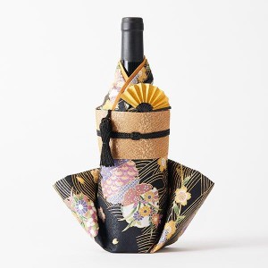 Kimono 着物 ボトルカバー 「金彩(黒)」 ファーストライン Kimono BOTTLECOVER 着物 ワイン 日本酒 シャンパン ギフト プレゼント お土産