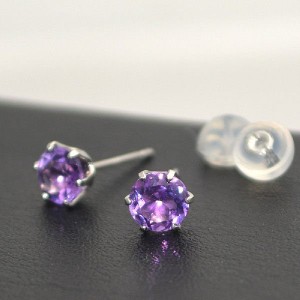 【送料無料】プラチナ アメジスト ピアス Pt900 2月 誕生石 シンプル  5 mm ミリ 紫色 宝石 天然石 amethyst ケース付 プレゼント 保証書