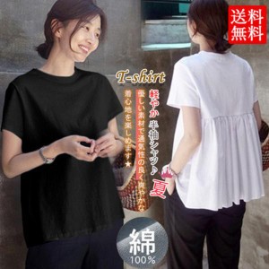 シャツ ブラウス バックフリル tシャツ 半袖 背中フリル カットソー 無地 トップス Tシャツ 後ろ姿 夏 夏シャツ カジュアル レディース 