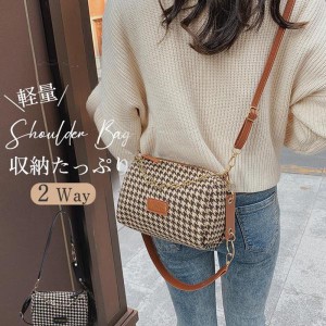 本日17時〜SALE!ショルダーバッグ レディース 千鳥柄 小さめ 大容量 ミニ 2way 軽い 手提げ ハンドバッグ バッグ カバン 通勤 通学 大容