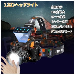 ヘッドライト センサー LED 充電式 ヘッドランプ 高輝度 3点灯モード ヘルメットライト 防水 アウトドア 電池残量表示 釣り 登山 防災 軽