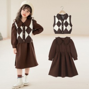 女の子ドレスセット 新しい秋服韓国スタイル 子供セーター  コーデュロイドレス子供服