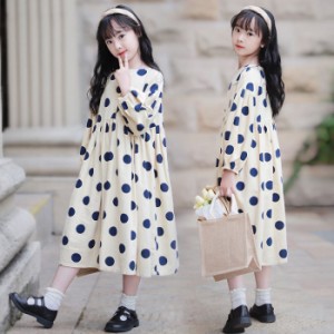 2023初春の新スタイル森ガールのゆるいドレス韓国風水玉長袖文学レトロスカート