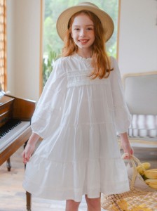 女の子ドレス秋風レースプリンセスドレス韓国風子供服長袖白ロングドレス女の子用