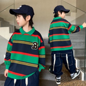 韓国子供服 男の子 トップス T-シャツ ボーダー 春新作 キッズ ボーイズ ファッション 大人気 お出かけ 通学着 普段着