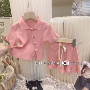 女の子スーツ 夏 上下セット キッズ カジュアル 新品 子供服 おしゃれ セットアップ 韓国風トップス ショートパンツ ピンク グリーン 安