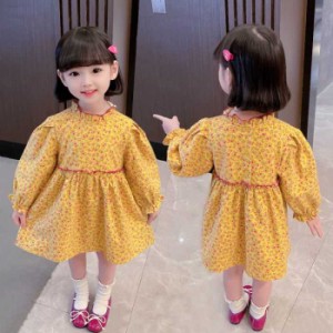 ワンピース キッズ ワンピ 可愛い 黄色 子供服 花柄 ベビー服 赤ちゃん 森ガール 小花 韓国風 誕生日 七五三 新品 長袖 