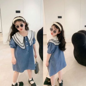 ワンピース キッズ ワンピ 可愛い 子供服 ベビー服 赤ちゃん 森ガール 無地 韓国風 誕生日 七五三 23s夏新作品 デニム