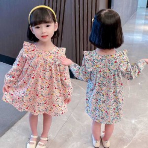 ワンピース キッズ ワンピ 可愛い ブルー ピンク 子供服 花柄 ベビー服 赤ちゃん 森ガール 小花 韓国風 誕生日 七五三 新品 長袖 