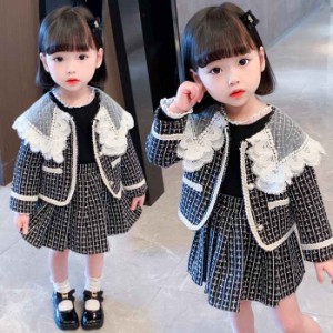 キッズ スーツ 可愛い 2点セットアップ ブラック グレンチェック スカート 子供服 受験用 ベビー服 赤ちゃん 韓国風 誕生日 七五三 新品 