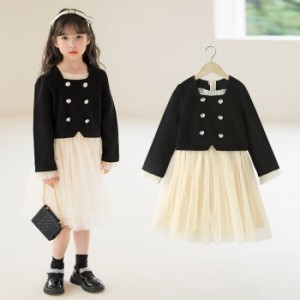 キッズワンピース 子供服 春秋服 女の子 ブラック ベージュ フォーマル 可愛い ガーゼ 長袖 カジュアル 韓国子ども服 お出かけ 普段用 通