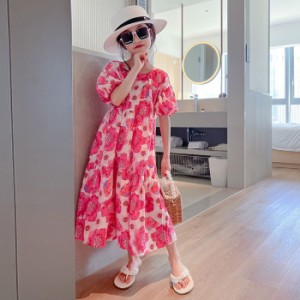 ワンピース キッズ 子供服 女の子 夏新品 ワンピ カジュアル 韓国風 お出かけ 日常用 通学着 可愛い  小花柄