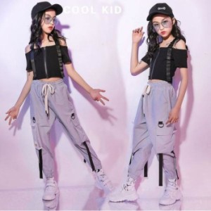 キッズダンス衣装 ヒップホップ セットアップ 上下 トップス ダンスパンツ ズボン 子供服 ガールズ チア 女の子 HIPHOP 練習着 体操服 団