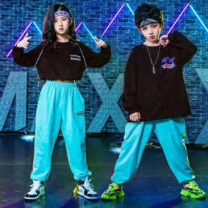 キッズ ダンス衣装 ヒップホップ 子供 ダンストップス Tシャツ ダンスパンツ 長ズボン ジャズダンス 練習着キッ 韓国 HIPHOP 応援団 ステ