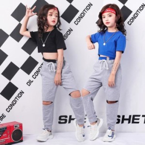 tシャツ 半袖 サルエルパンツ 下着 オーバーオール キッズ ジャズ ダンス 衣装 トップス 応援団 体操服 ステージ衣装 女の子 HIPHOP 練習