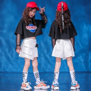 キッズダンス衣装 HIPHOP ヒップホップ 女の子 チアガール ガールズ キッズダンス衣装 トップス パンツ ジャッズ 韓国風 上下 演出服 