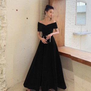 黒で細見えするイブニングドレス女子2023新作ワンショルダーロング宴会気質で高級感のあるイブニングドレス