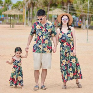 【girl/boy 】親子服 親子ペア 親子お揃い 花柄 新品 上下セット 半袖ペアルック 恋人 カップル レディース 夏 カジュアル ワンピース 男