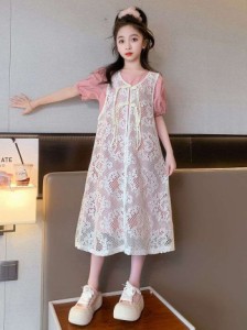 女の子夏の新作ガールズプルオーバー夏服チャイナ風お出掛けレースストラップスカート半袖トップスツーピースカジュアル