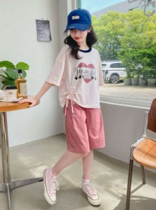 女の子夏新品2024セット夏服120-170韓国風音符印花半袖半ズボンお出掛け2点セット